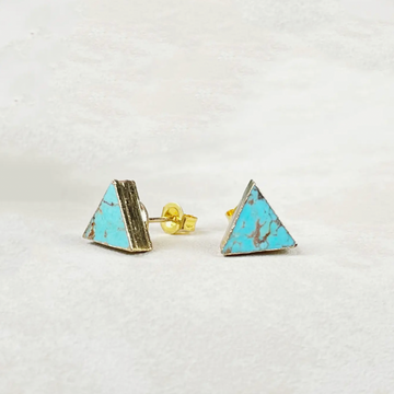 Gold Triangle Turquoise Stud Earrings