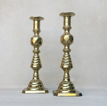 Pair of Vintage Brass Beehive Candlesticks