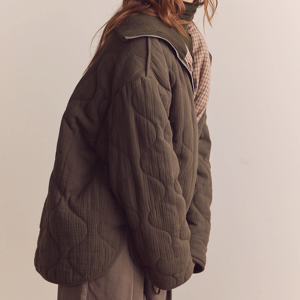 High Neck Rib Collar Cotton Quilt Jacket – NEYBIR