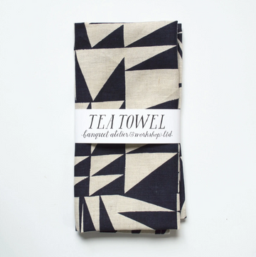 Navy Triangles 100% Linen Tea Towel