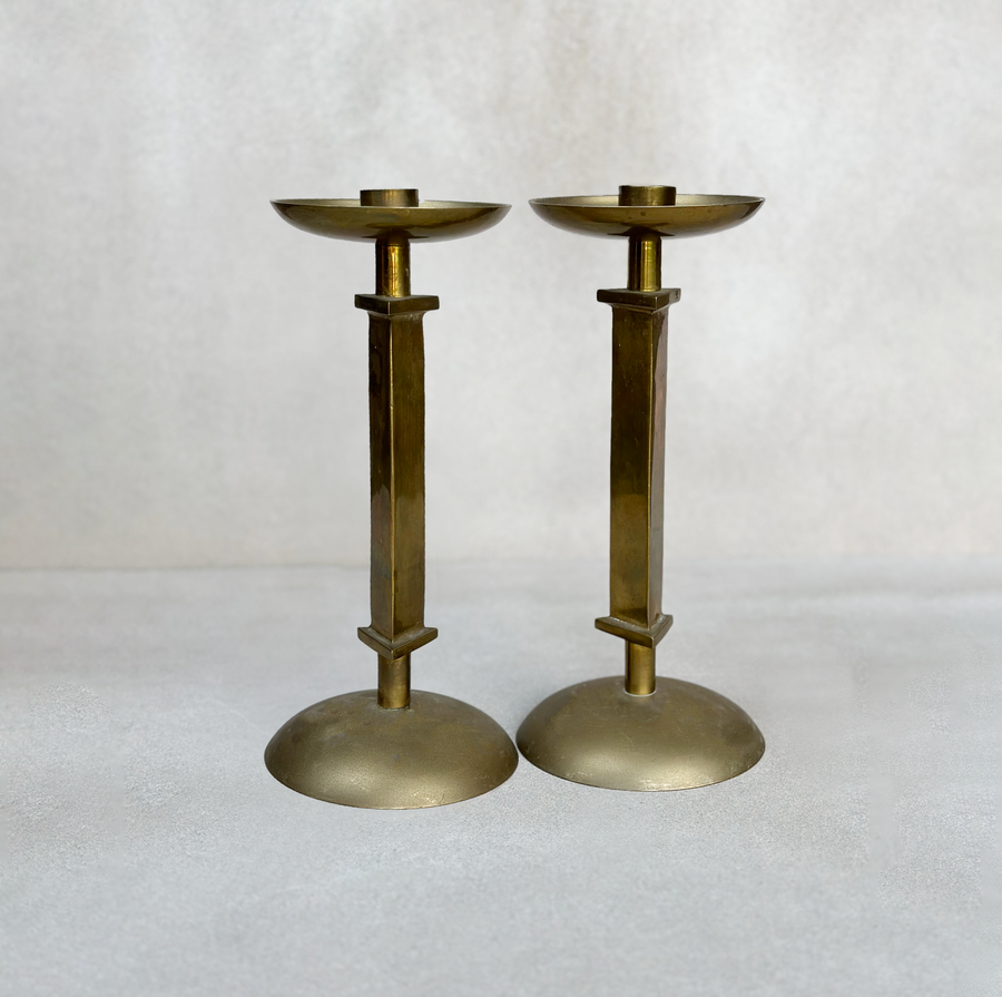 Vintage Triangle Brass Candlesticks Set/2