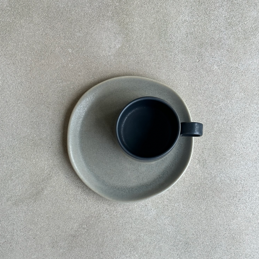 Mineral Cup and Saucer / Black and Earthstone