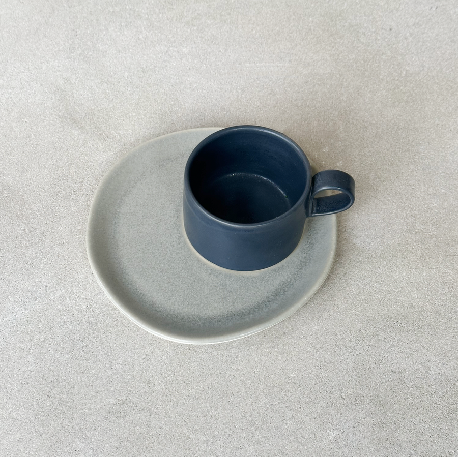 Mineral Cup and Saucer / Black and Earthstone