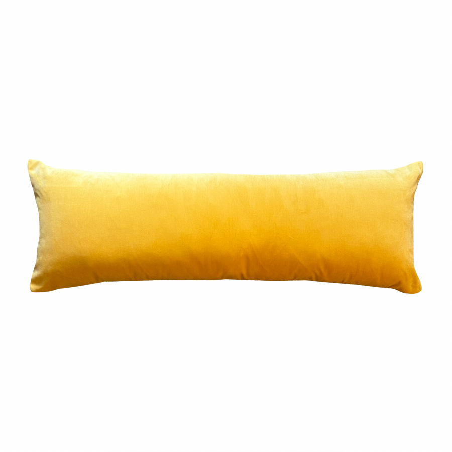 Yellow Velvet Long Lumbar Pillow / 34