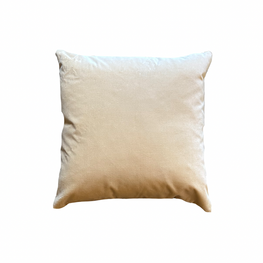 Tan Velvet and Ivory Blue Stripes Pillow /  22