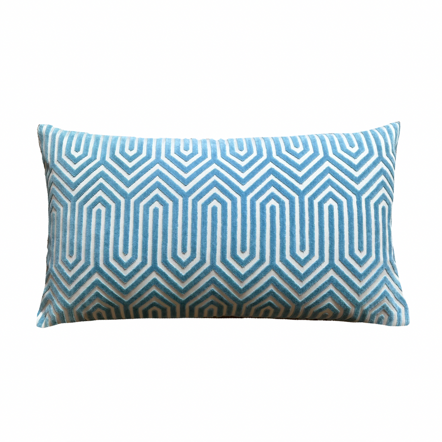 Turquoise Velvet Pattern Lumbar Pillow / 24
