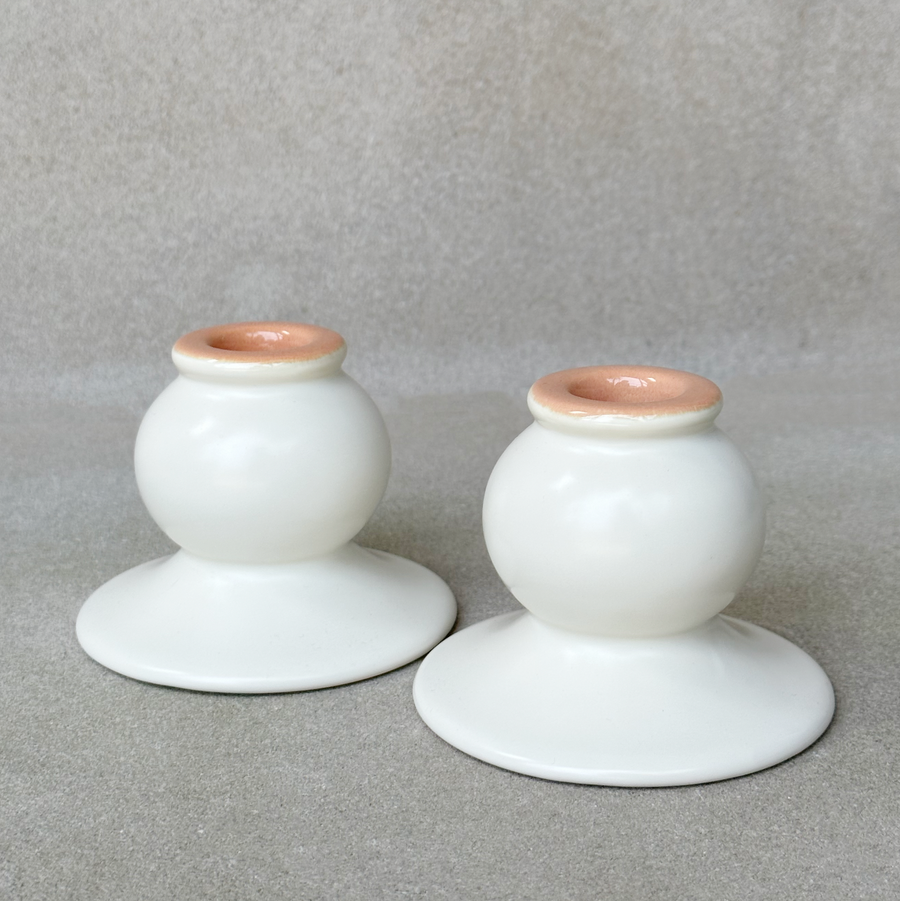 Vintage Ivory/Peach Ceramic Taper Holders / Set 2
