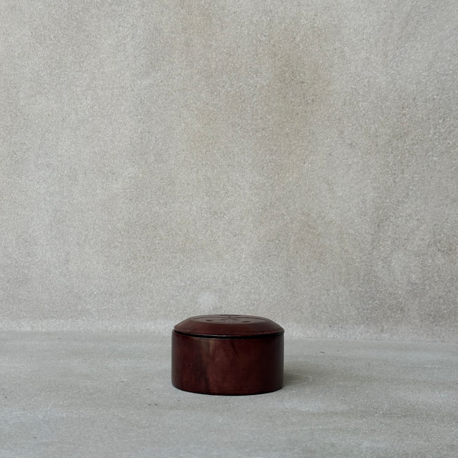 African small round burgandy box