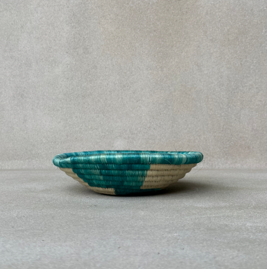 African woven turquoise bowl