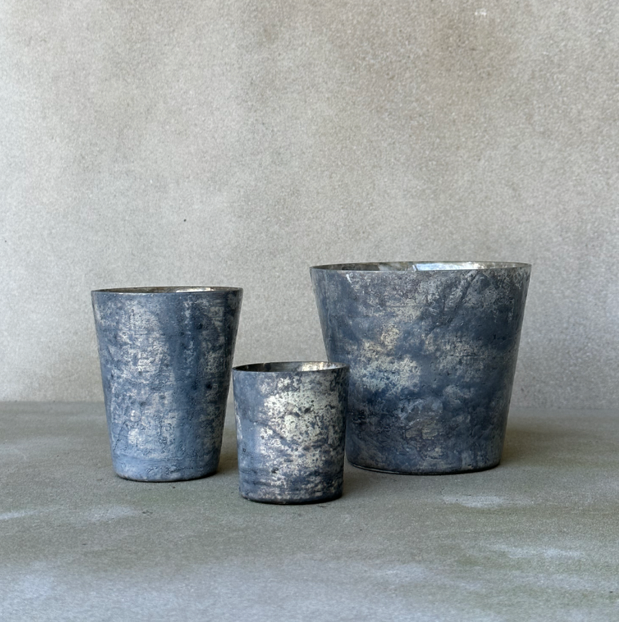Rustic Blue Grey Glass Votive