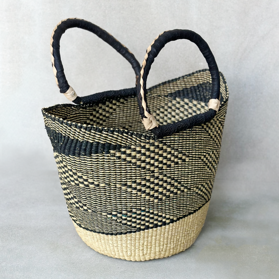 African Black/Natural Woven Market Basket