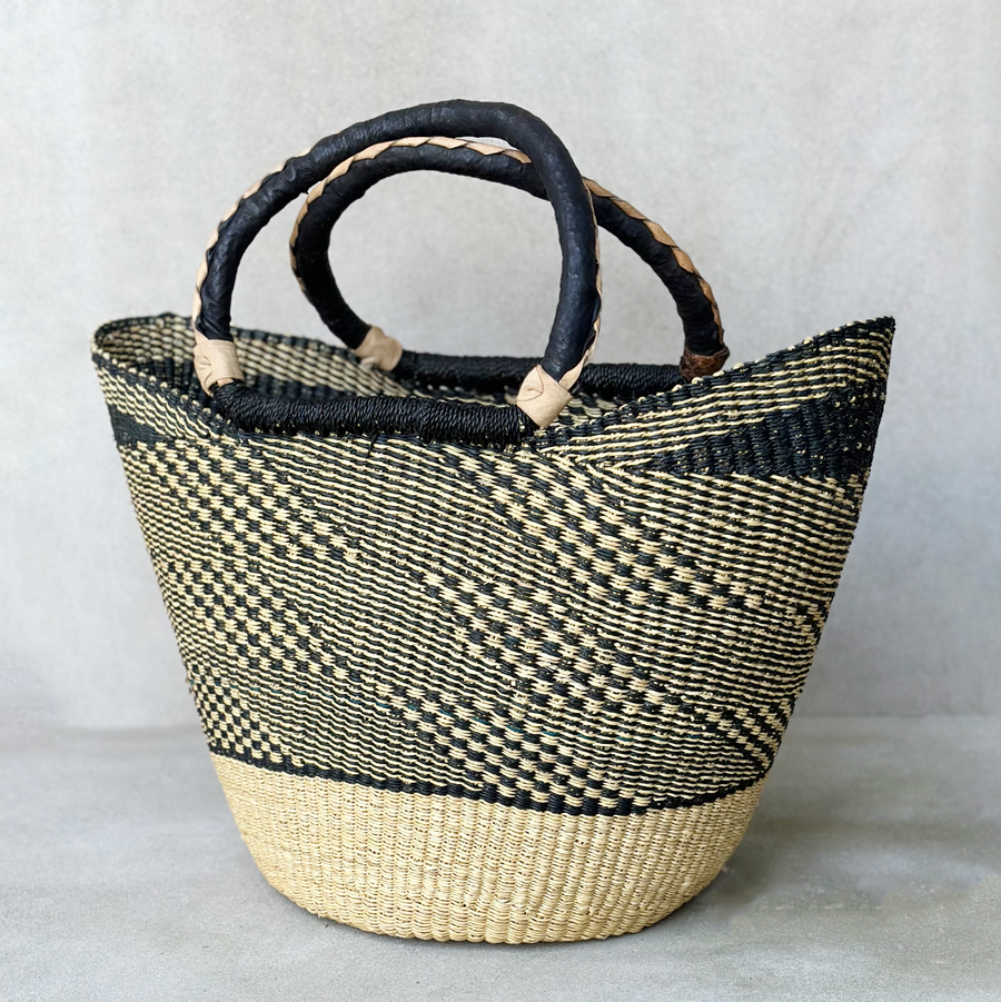 African Black/Natural Woven Market Basket