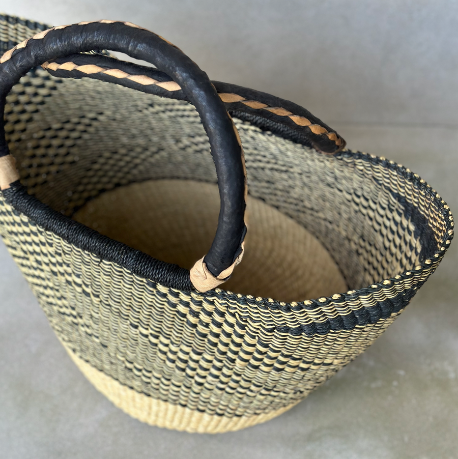 African Black/Natural Woven Market Basket