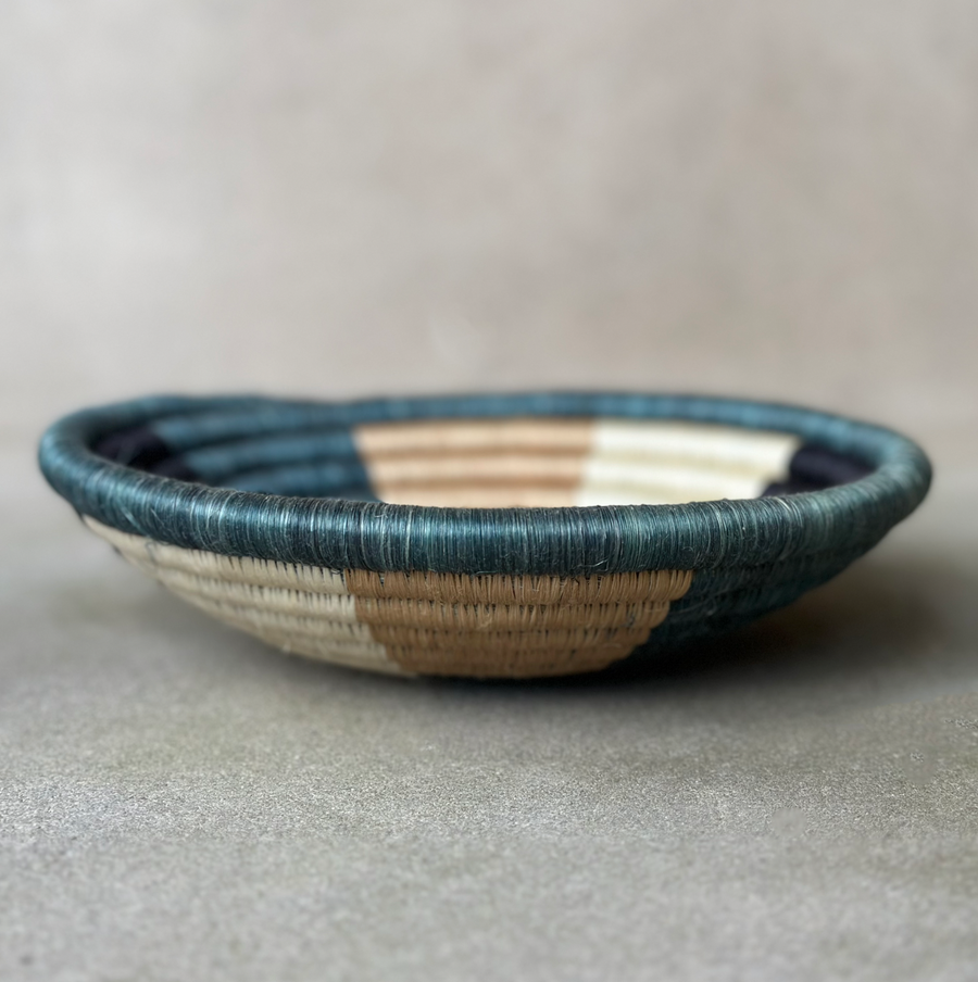 African woven Black/Tan/Turquoise bowl / small