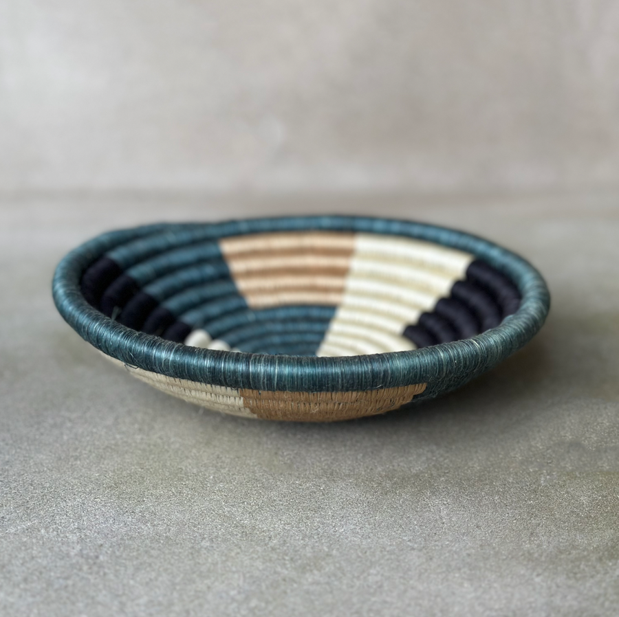 African woven Black/Tan/Turquoise bowl / small