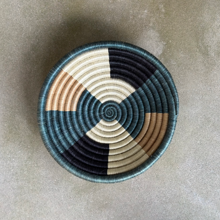 African woven Black/Tan/Turquoise bowl / small