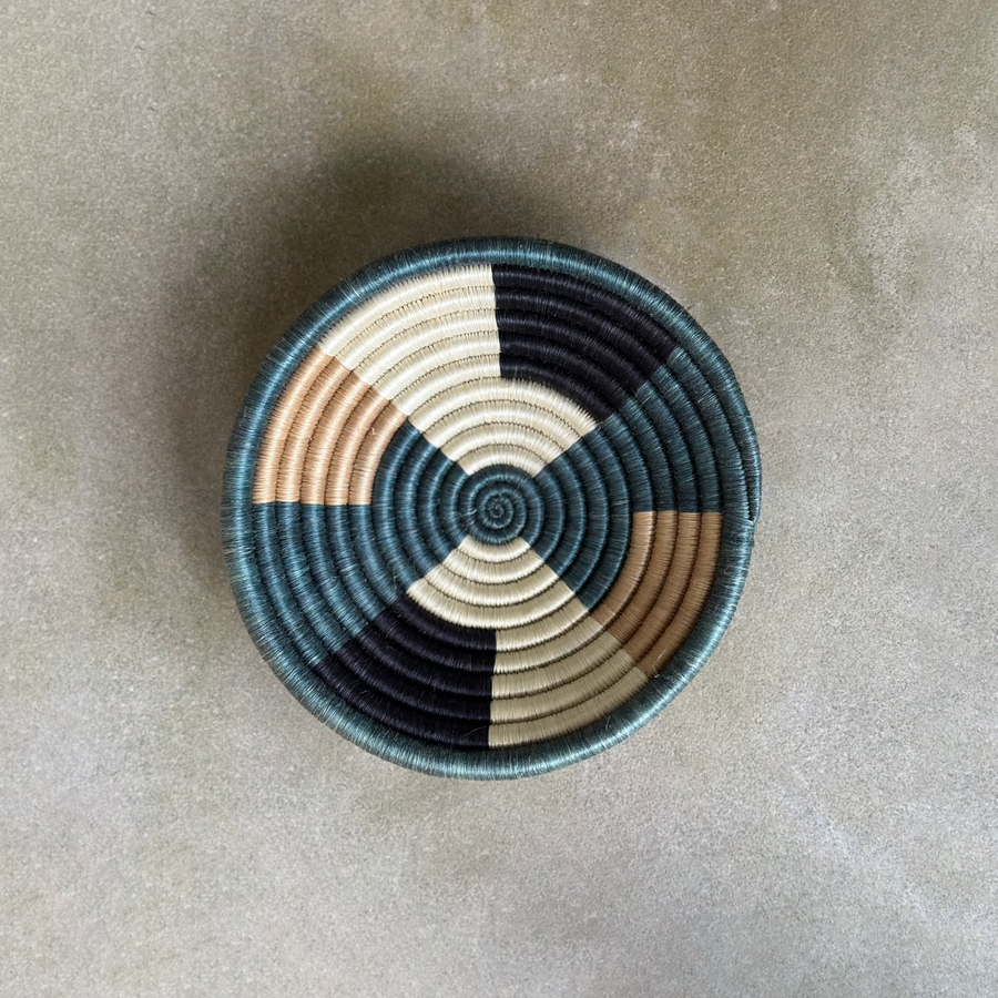 African woven Black/Tan/Turquoise bowl / small