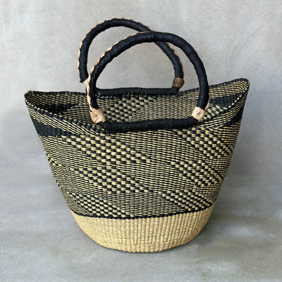 African Black/Natural Woven Market Basket