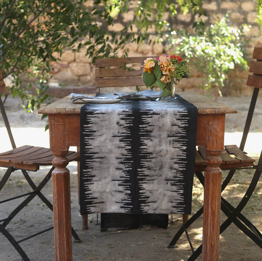 Noir Blockprint Black Organic Cotton Table Runner