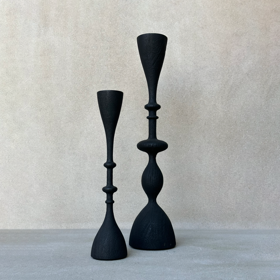 Tall Wave Candlestick / Black Mango Wood