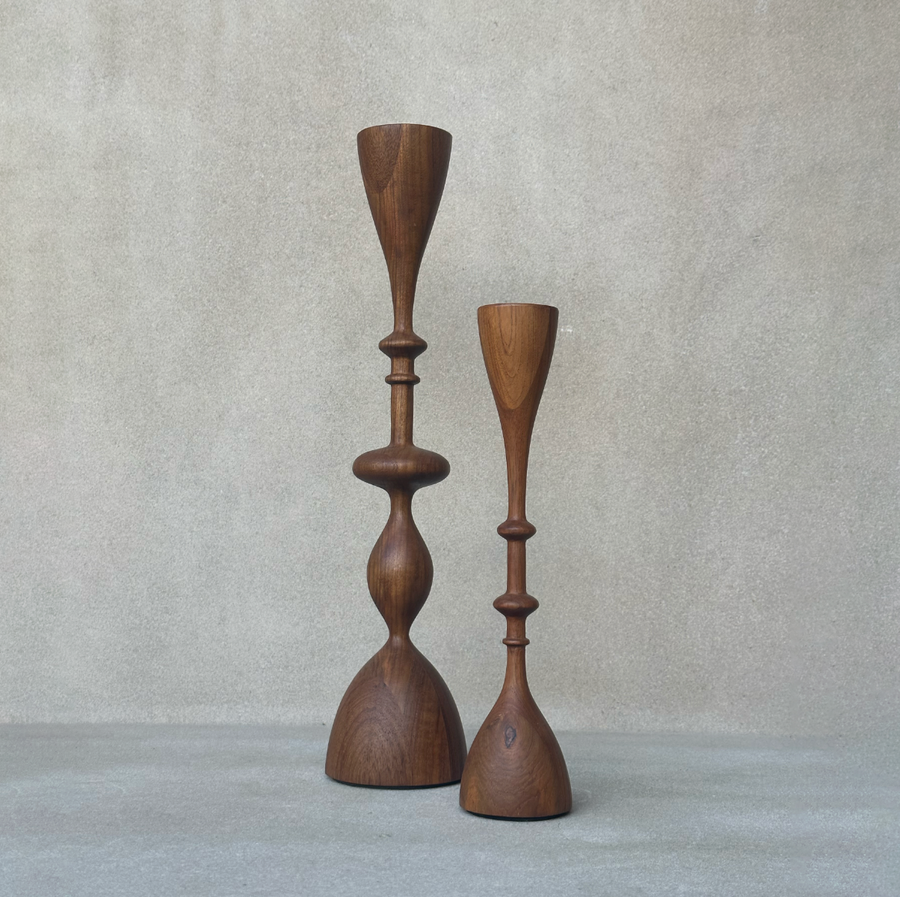 Wave Candlestick - Teak / Tall
