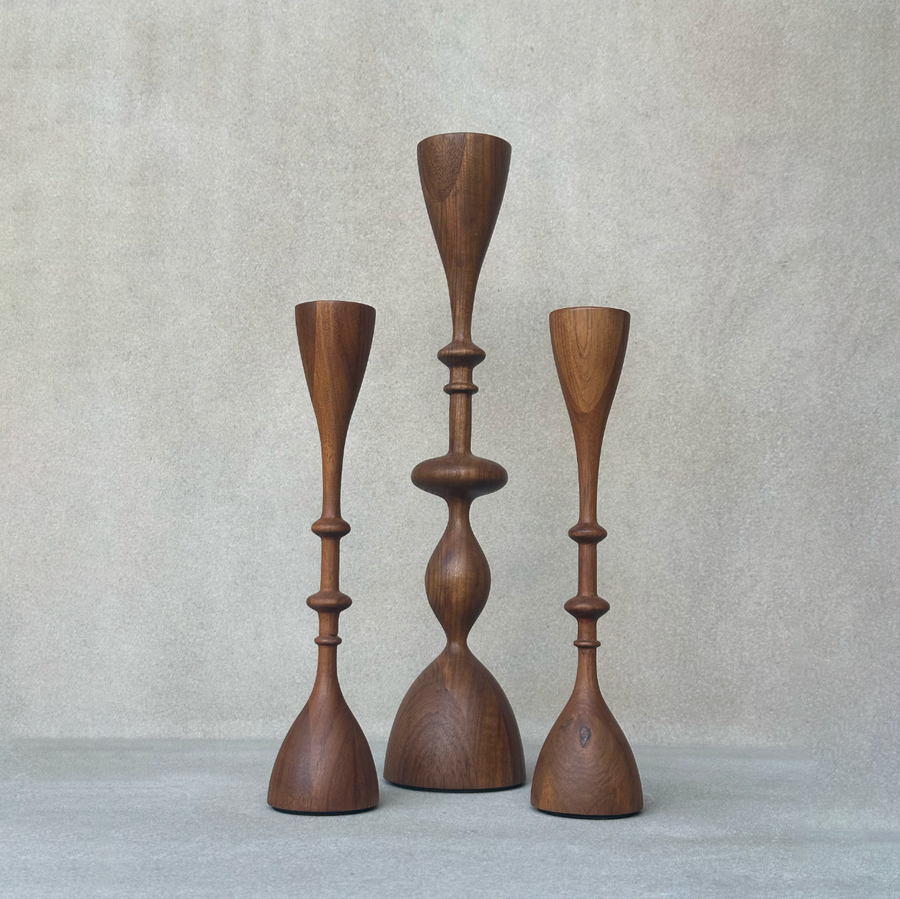Wave Candlestick - Teak / Tall