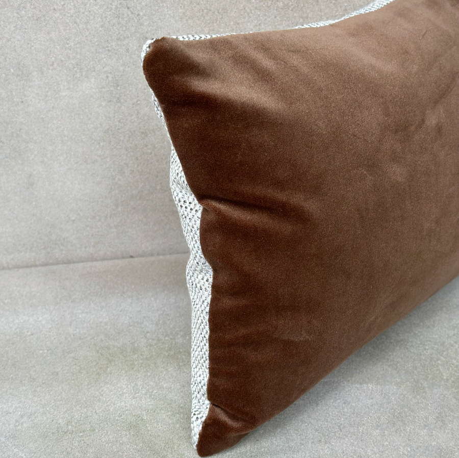 Mahogany Velvet/Weave Pillow Lumbar / 15” x 12”