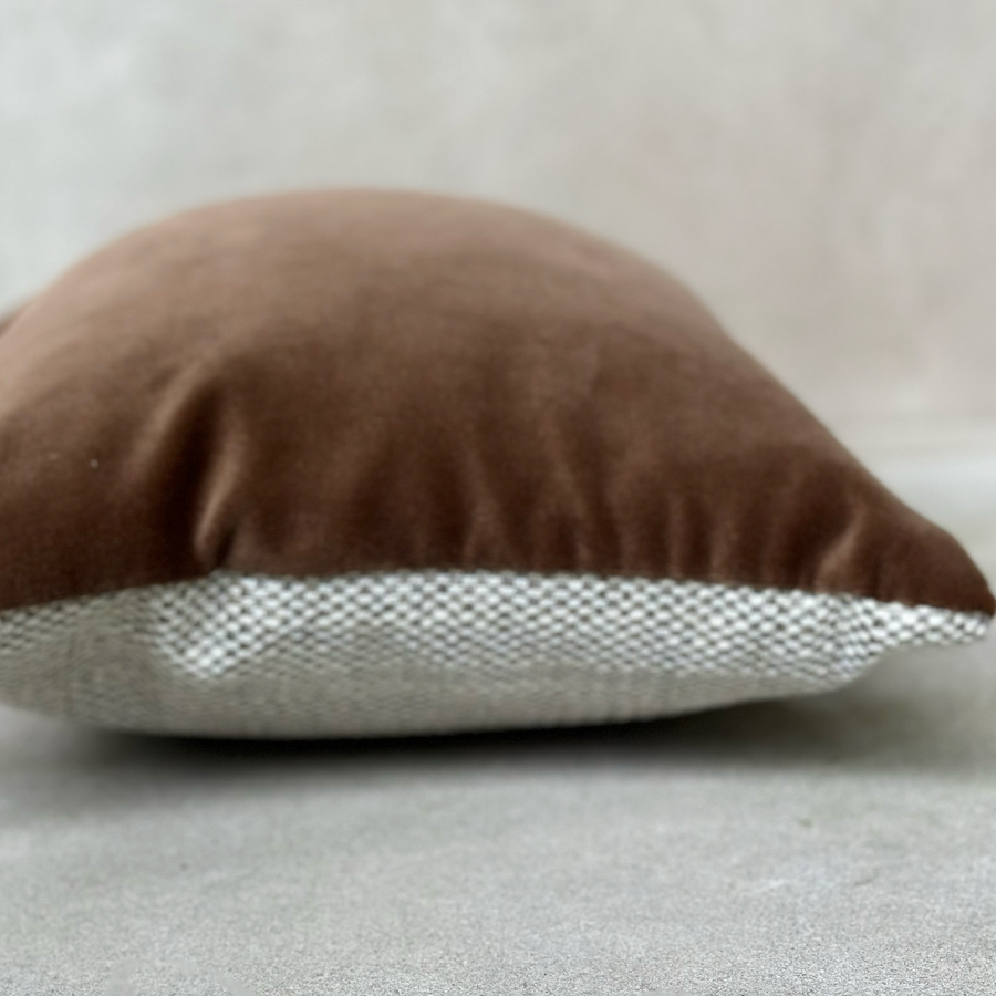 Mahogany Velvet/Weave Pillow Lumbar / 15” x 12”