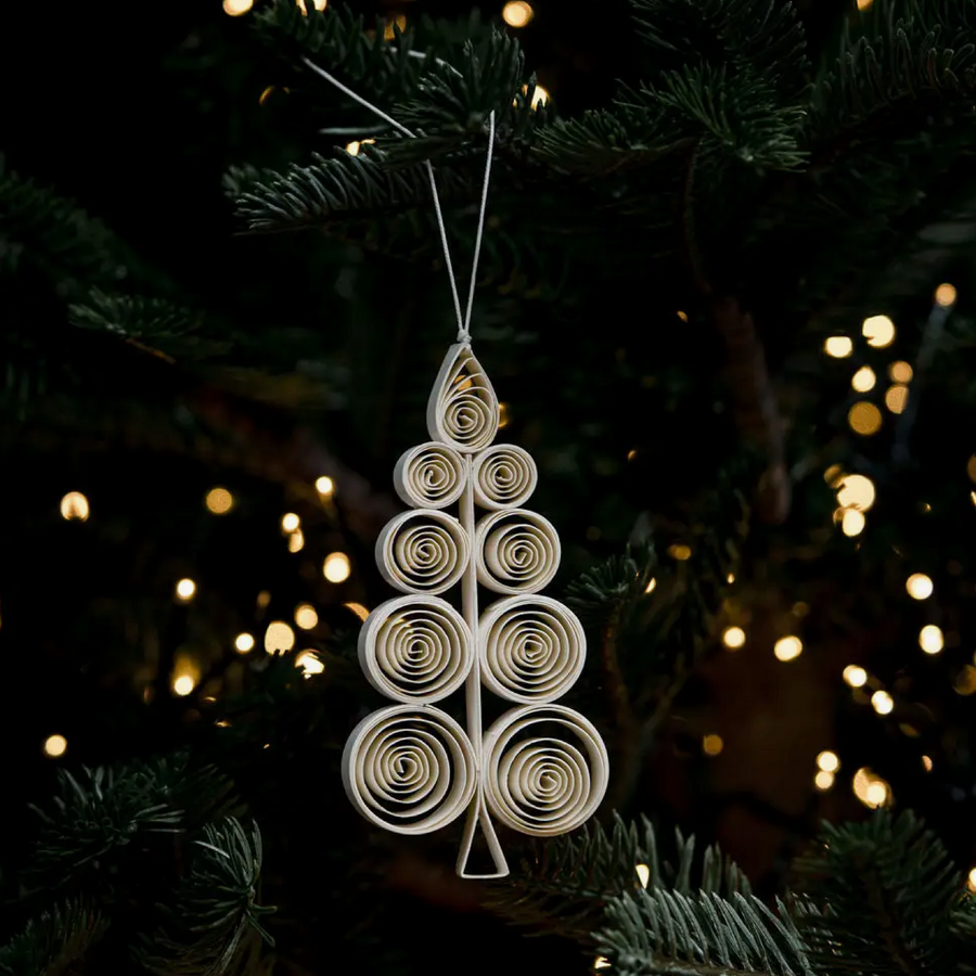 Quilled White Christmas Tree Paper Hanging Decoration