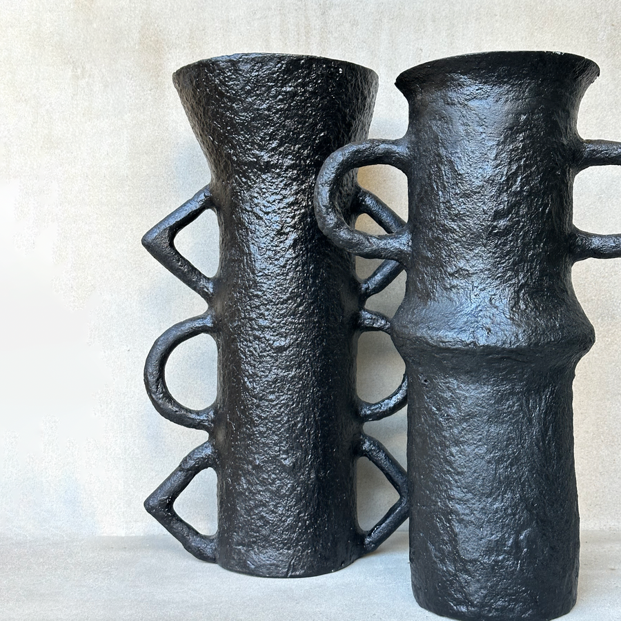 Paper Mache  Double Loop Vase / Charcoal