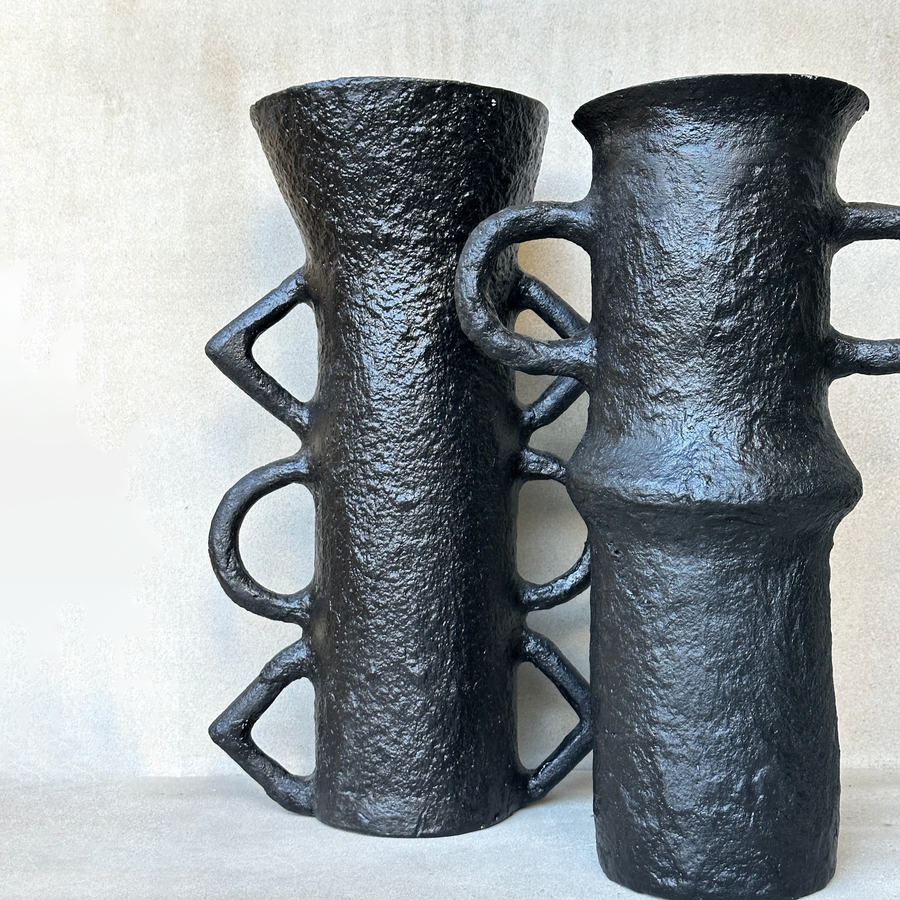 Paper Mache Double Loop Diamond Vase / Charcoal