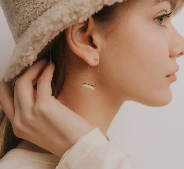 Gemstone Drop Earrings - Mother of Pearl