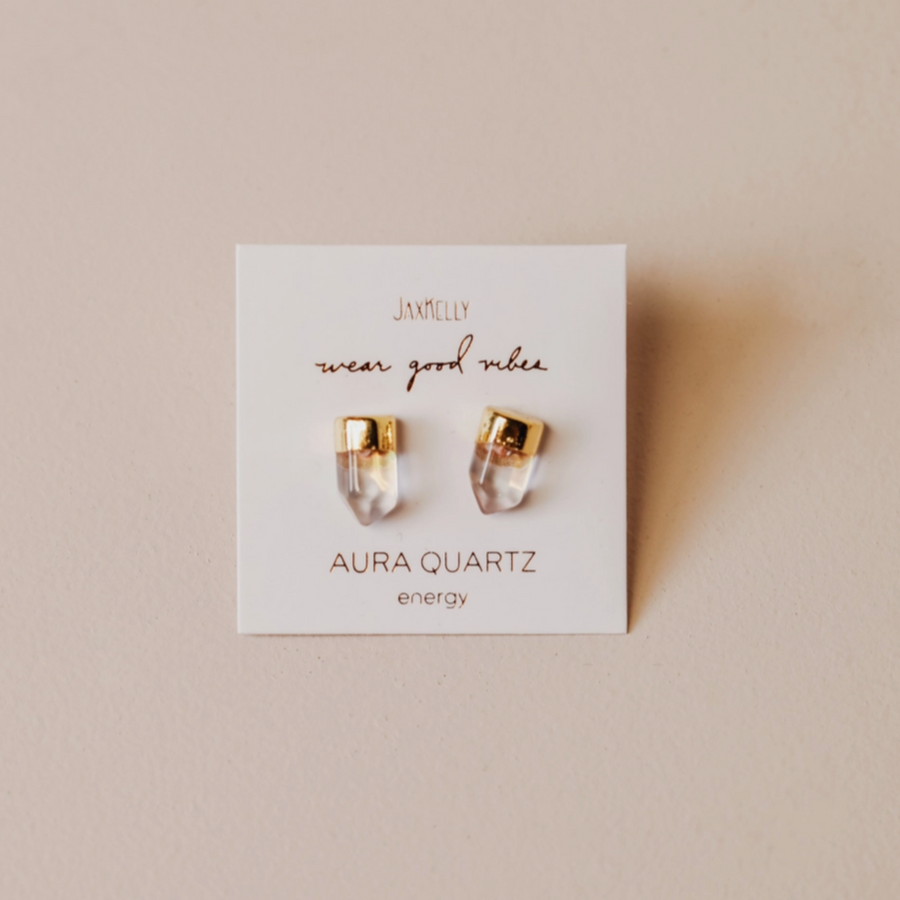 Gold Dip Aura Quartz Point Earrings