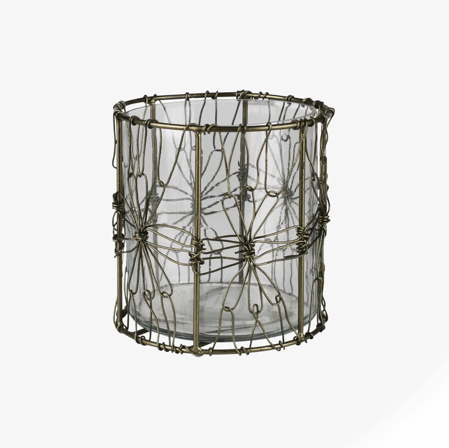 Wire Daisy Wrapped Candle Holder