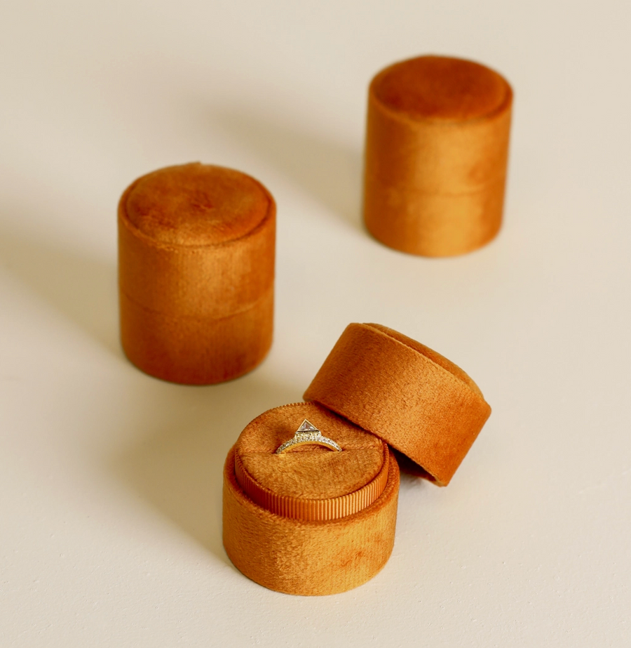 Velvet Jewelry Box - Circle - Burnt Orange