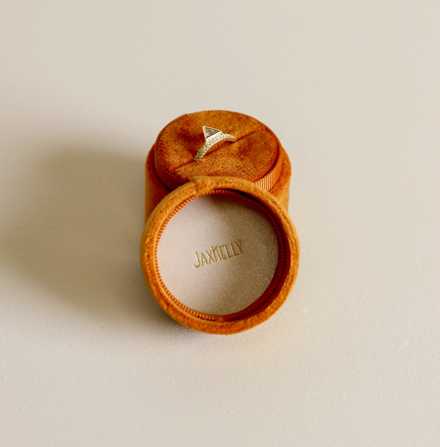Velvet Jewelry Box - Circle - Burnt Orange