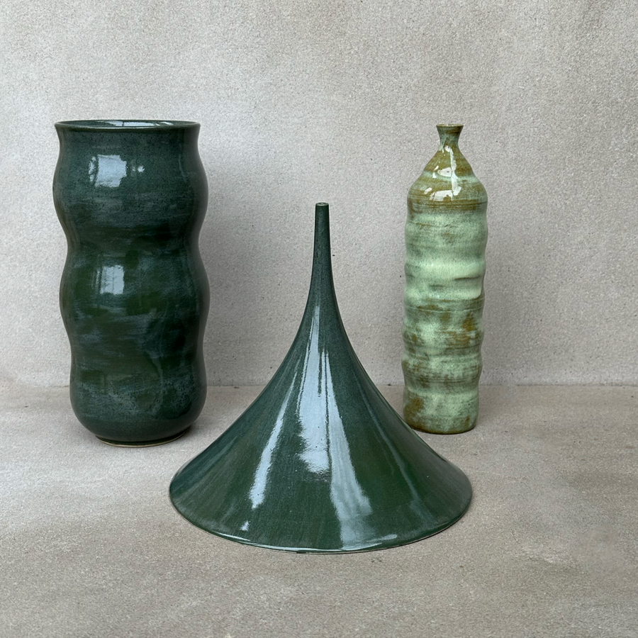 Dara Schuman Green Funnel Vase