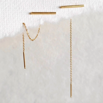 18 Kt Gold Plated Bar Chain Mini Threader Earrings