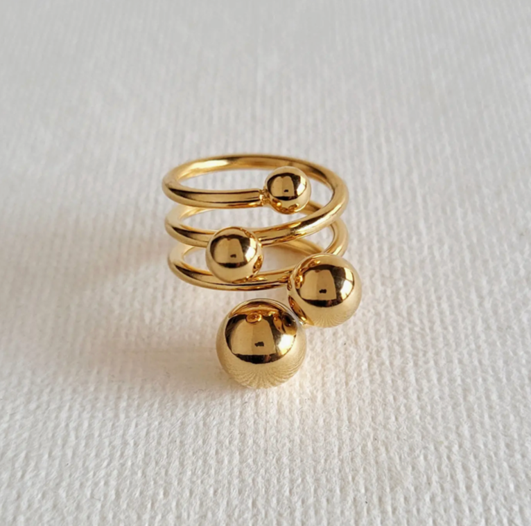 Beaded Ball Adjustable Gold Plated Ring