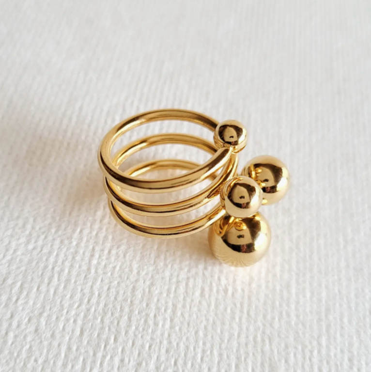 Beaded Ball Adjustable Gold Plated Ring