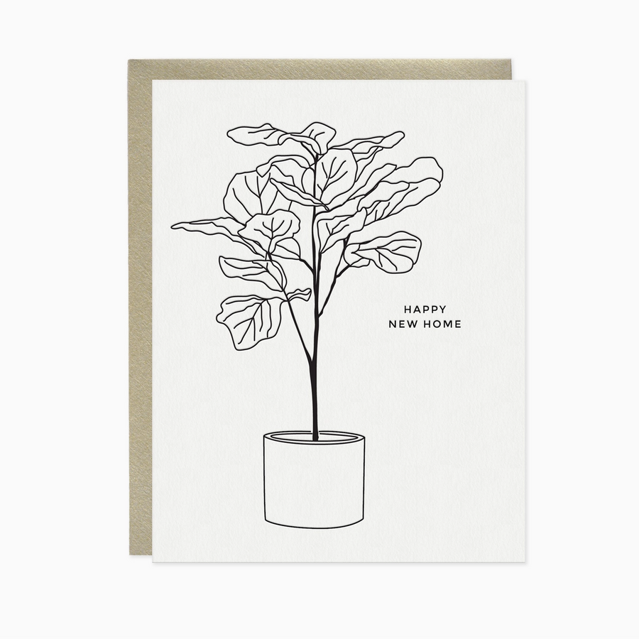 Linework Fiddle Leaf Fig Tree New Home Greeting Card