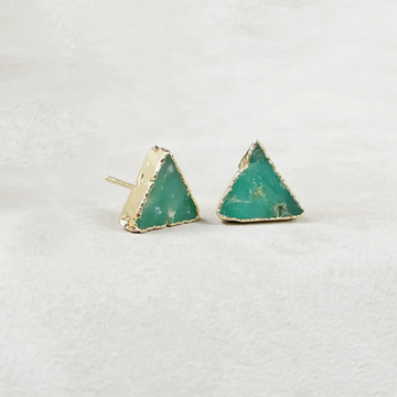 Gold Green Australian Chrysoprase Triangle Stud Earrings