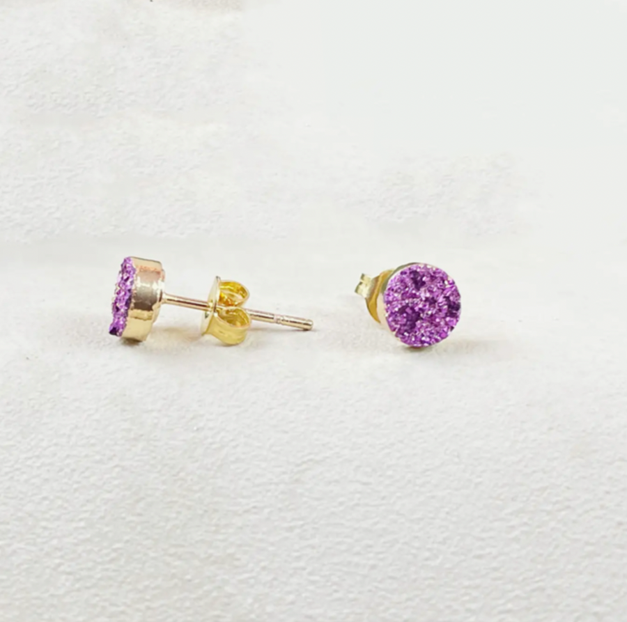 Purple Titanium Round Druzy Stud Earrings