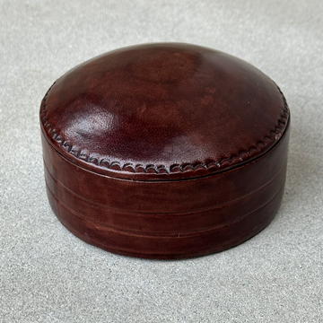 African small round leather box / brown