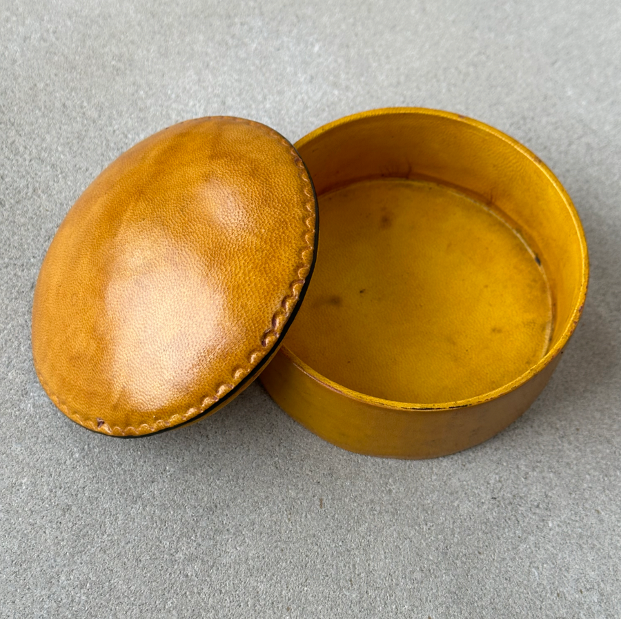 African small round leather box / yellow