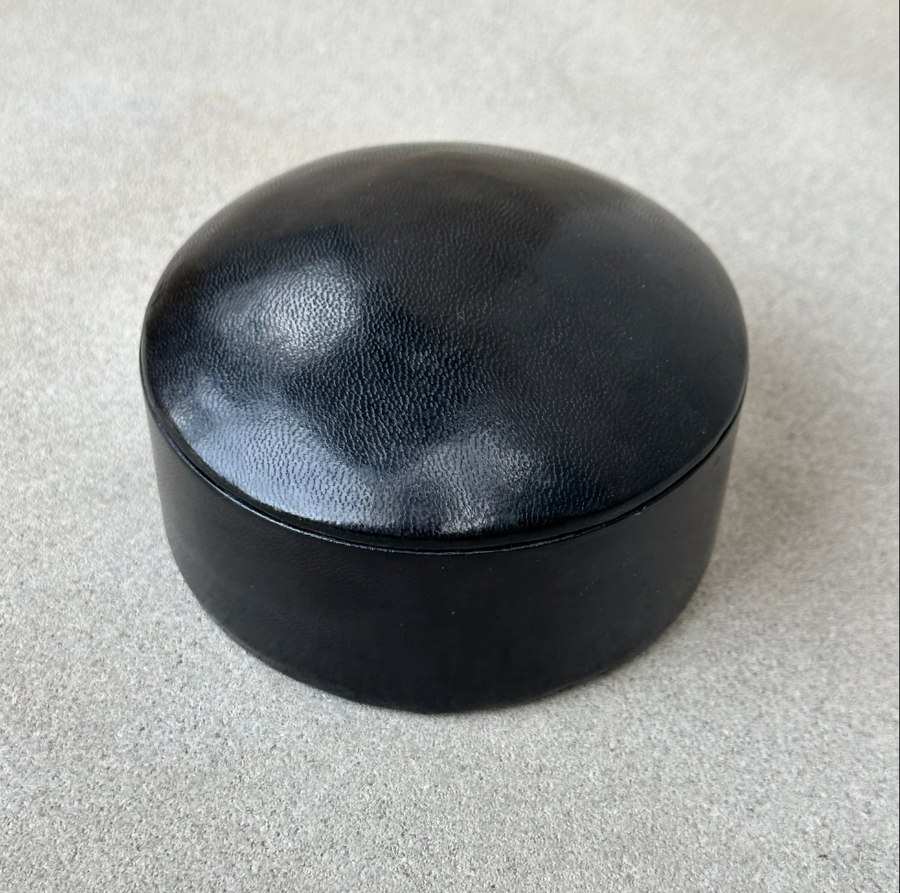 African small round leather box / black