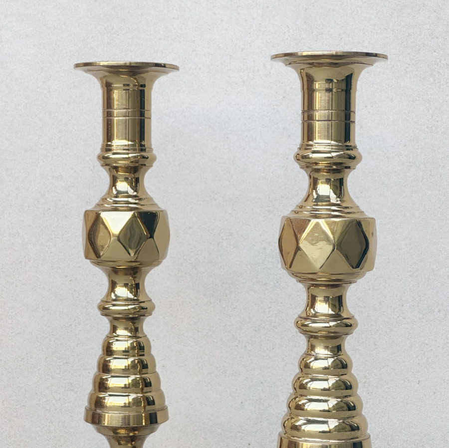 Pair of Vintage Brass Beehive Candlesticks