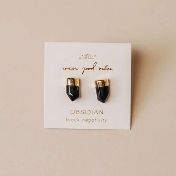 Gold Dip Obsidian Point - Earring