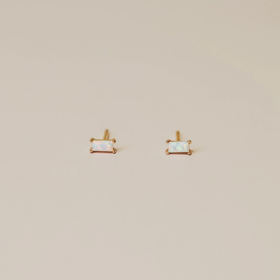 Baguette White Opal Earrings