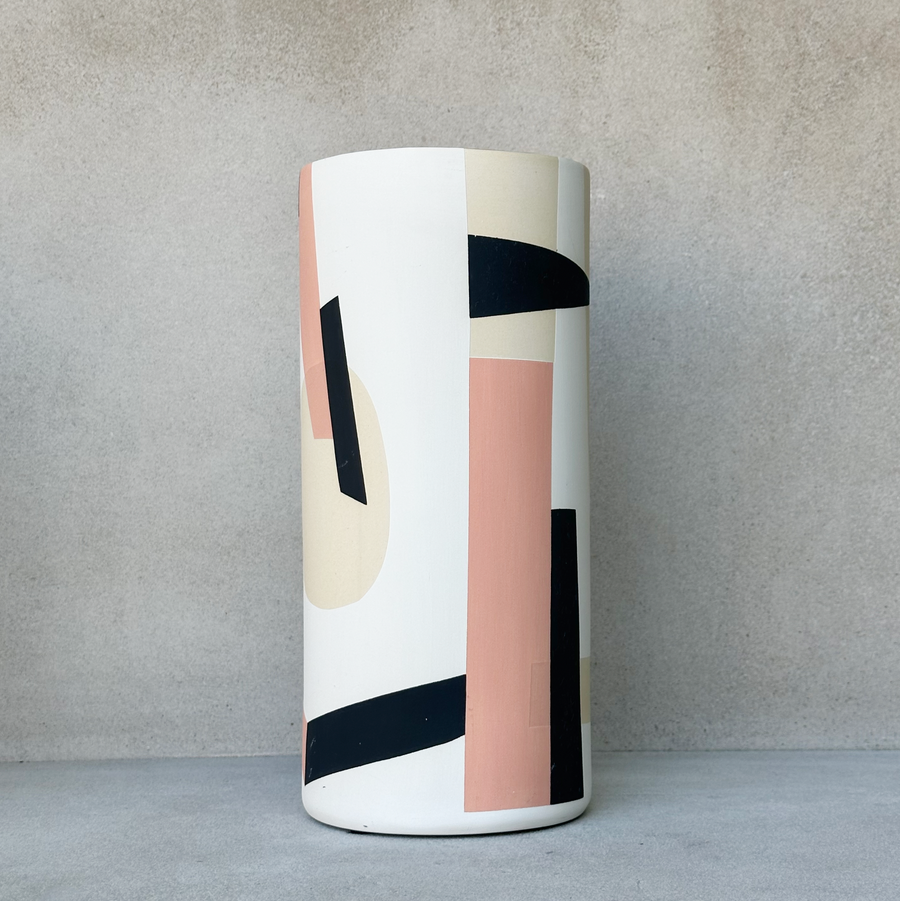 Sally Blair Blush and Ivory CERAMIC CYLINDER Geometric VASE